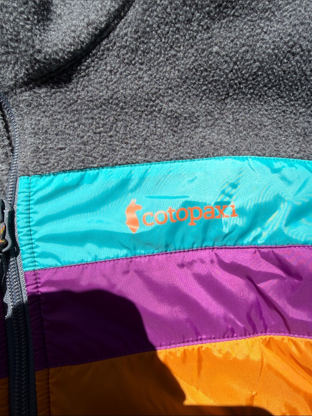 cotopaxi Gray Fleece Jacket with Teal, Purple & Orange Accents - Picture 2 of 4